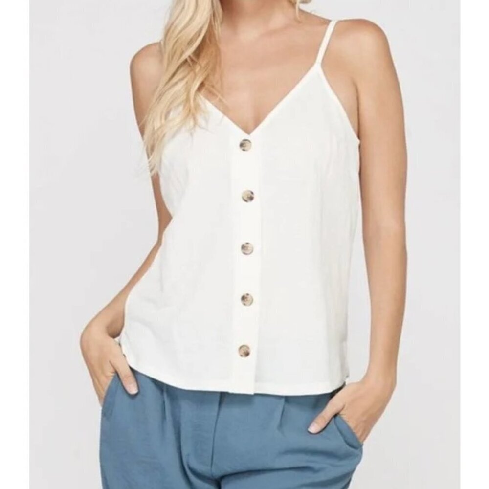 Wishlist White Button Up Tank - S